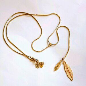 Dyadema Italy 925 Lariat Necklace 18" Sterling Silver 2 Tone Leaves Tiny Crystal